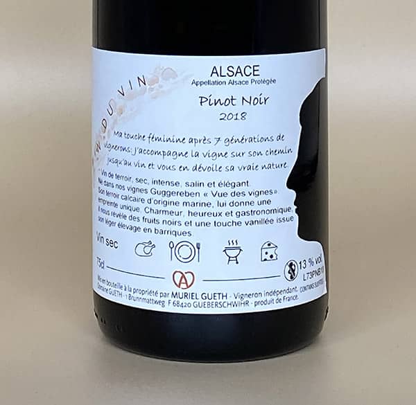 Pinot Noir Fût de Chêne 2018 6 contre etiquette pinot noir barrique terre natale 2018 vin alsace domaine gueth gueberschwihr