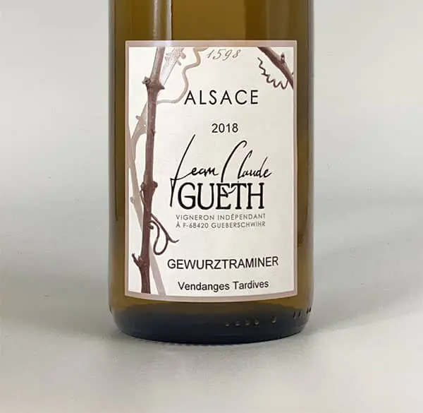 etiquette gewurztranimer vendanges tardives 2018 vin alsace domaine gueth gueberschwihr