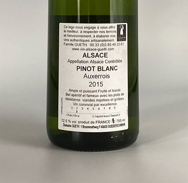 Pinot Blanc Auxerrois 2015 6 contre etiquette pinot blanc auxerrois 2015 vin alsace domaine gueth gueberschwihr