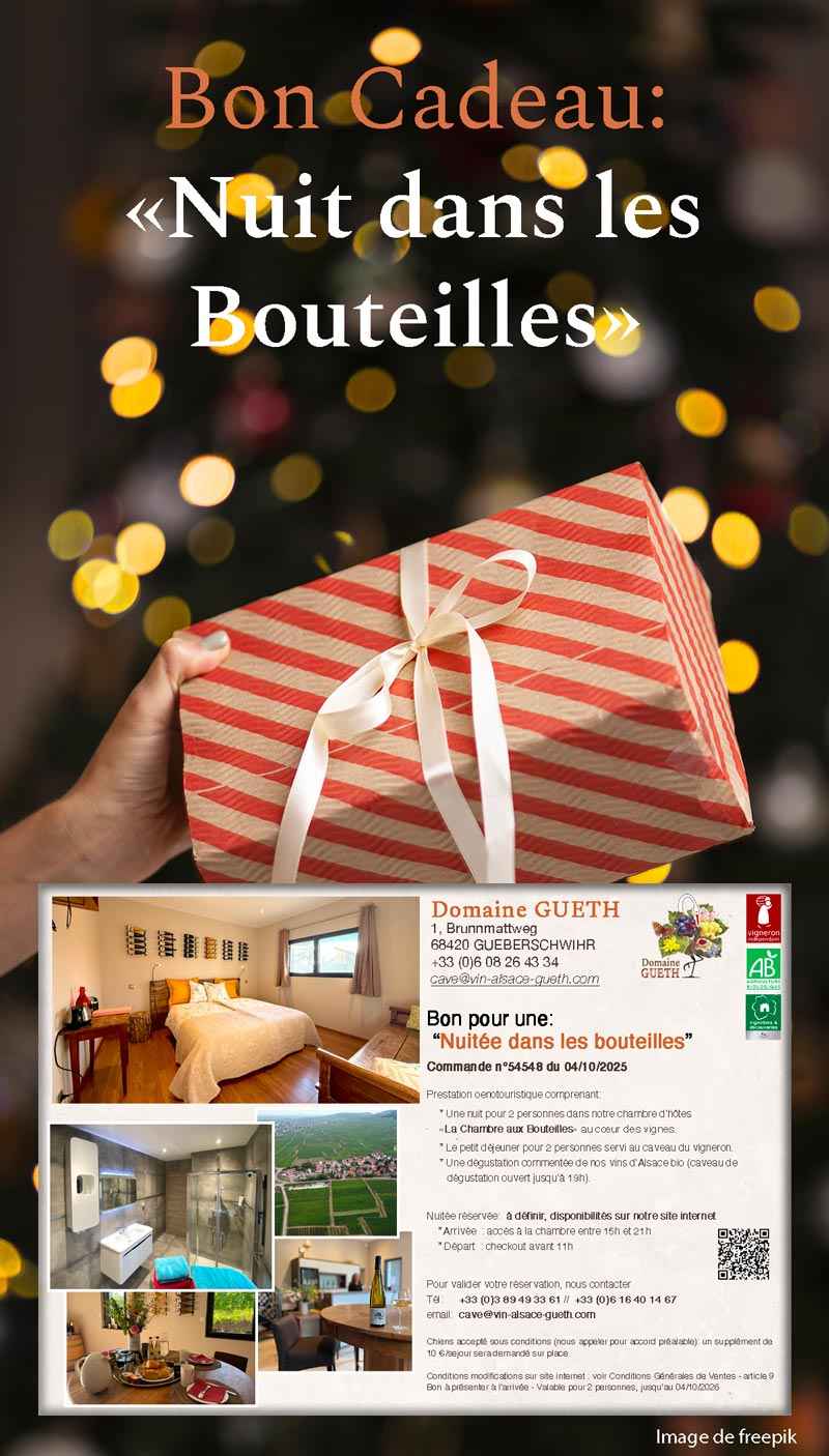 Bon cadeau : Une "Nuit dans les Bouteilles" pour 2 personnes 1 Bon cadeau : Une "Nuit dans les Bouteilles" pour 2 personnes